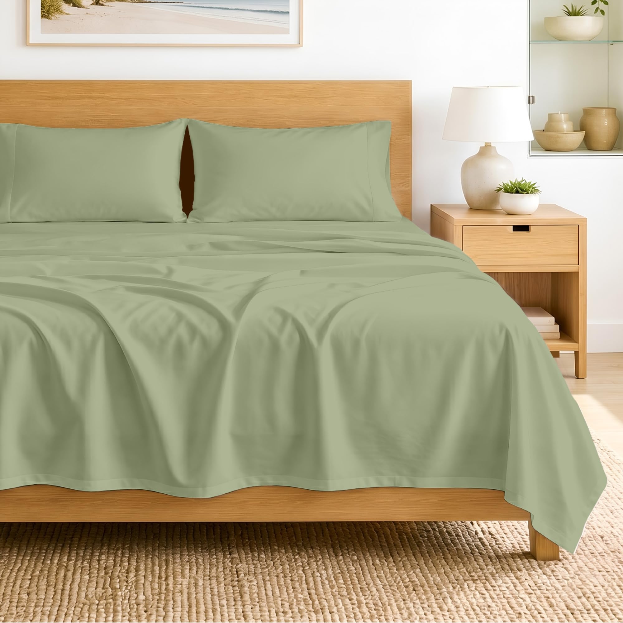 SGI bedding 100% Egyptian Cotton Sheets Queen Size – 600 Thread Count Sheets Set, Soft, Cooling, 15" Deep Pocket, Luxury Hotel Bedding, Breathable, Durable - Moss