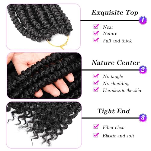 Miniatura 5 de Pelo de ganchillo senegalés pre primavera trenzado para mujeres negras, pelo sintético Passion Twist trenzado, pelo corto de 12 pulgadas rizado #1B