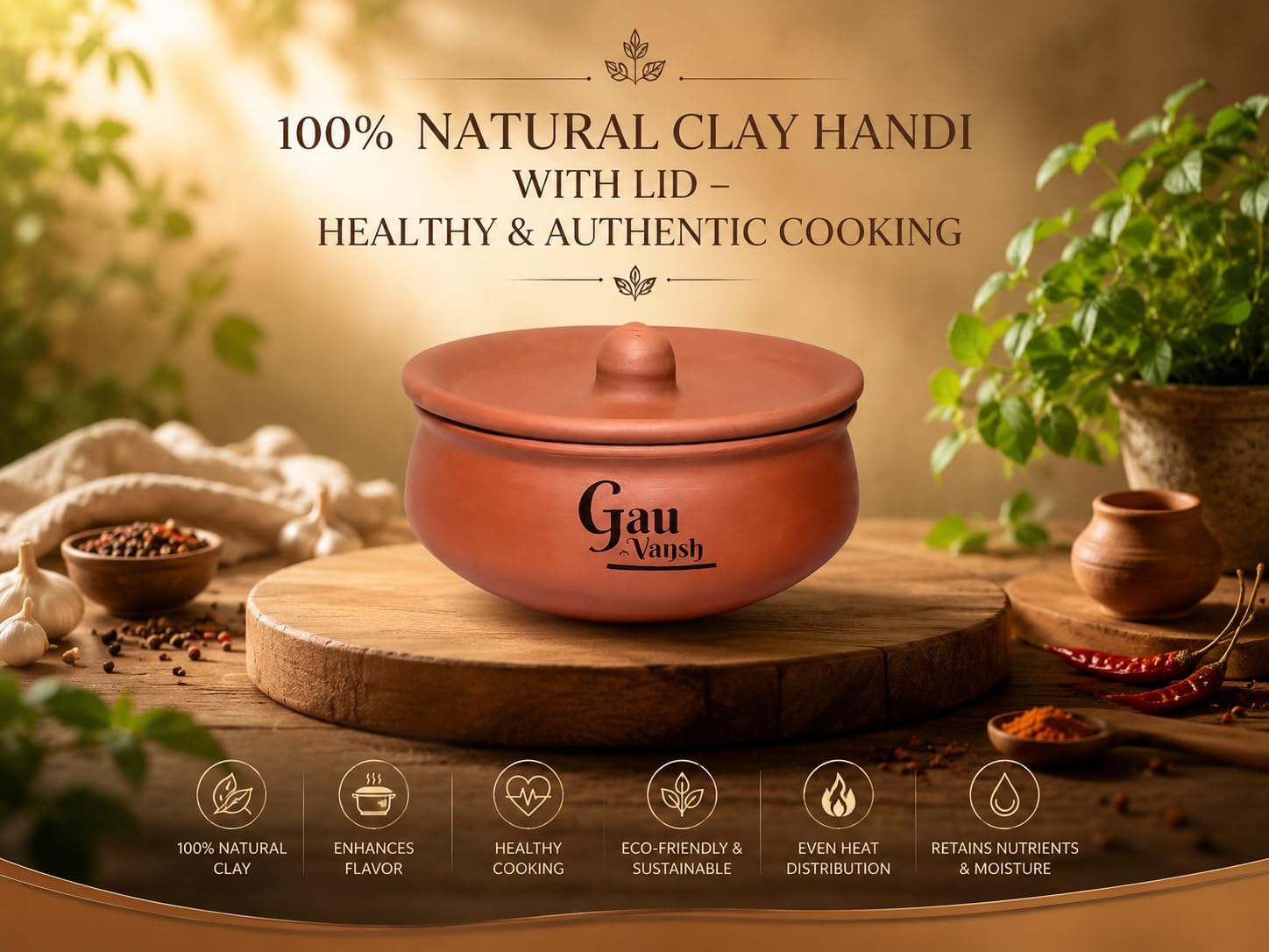 Handmade Clay Curd Pot with Lid 700 ml Approx.– Terracotta Earthen Dahi Pot for Yogurt Setting, Serving & Storage, Traditional Mitti Bowl for Kitchen & Dining