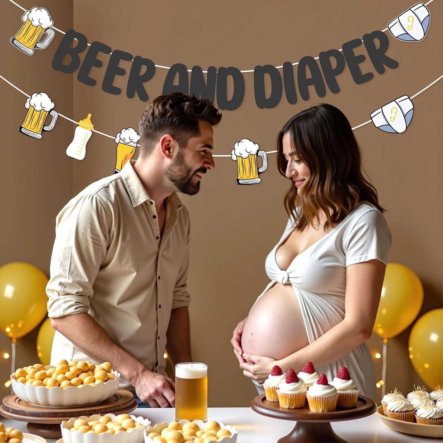 Diaper Party Decoration for Men Beer and Diaper Banner Beers Baby-Shower Garland Diapers Hanging Decor A Baby Is Brewing Feeding Bottle and Beers Party Decor for Pregnancy Celebration