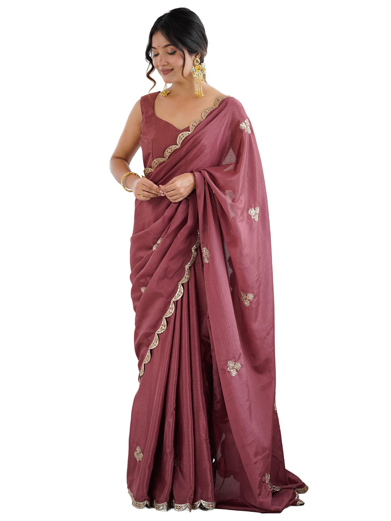 Women's chinnon Embellished Saree With Unstitched Blouse Piece (GOPI2501_RX_Parent)-image-41