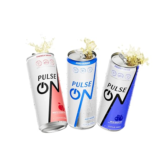 PulseOn Energy Drink- 200mg Natural Caffeine, Taurine and Vitamin B (6 Pack, Mix Flavor)