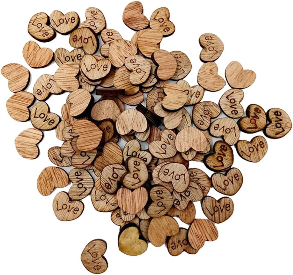 Profusion Circle 100pcs Rustic Wooden Buttons Love Heart Stars Wedding Table Scatter Decoration DIY Sewing Scrapbooking Crafts