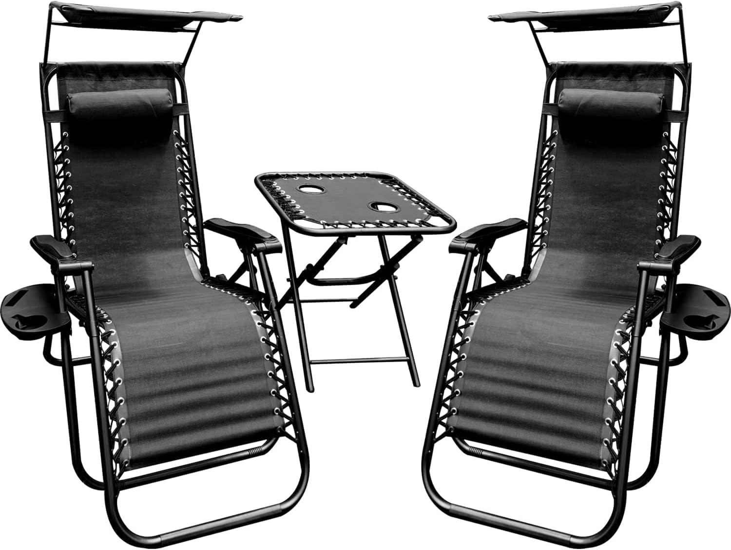 COSMO BUY Set of 2x Zero Gravity Chair with Sun Shade, Cup Holder, Table, Outdoor Sun Lounger