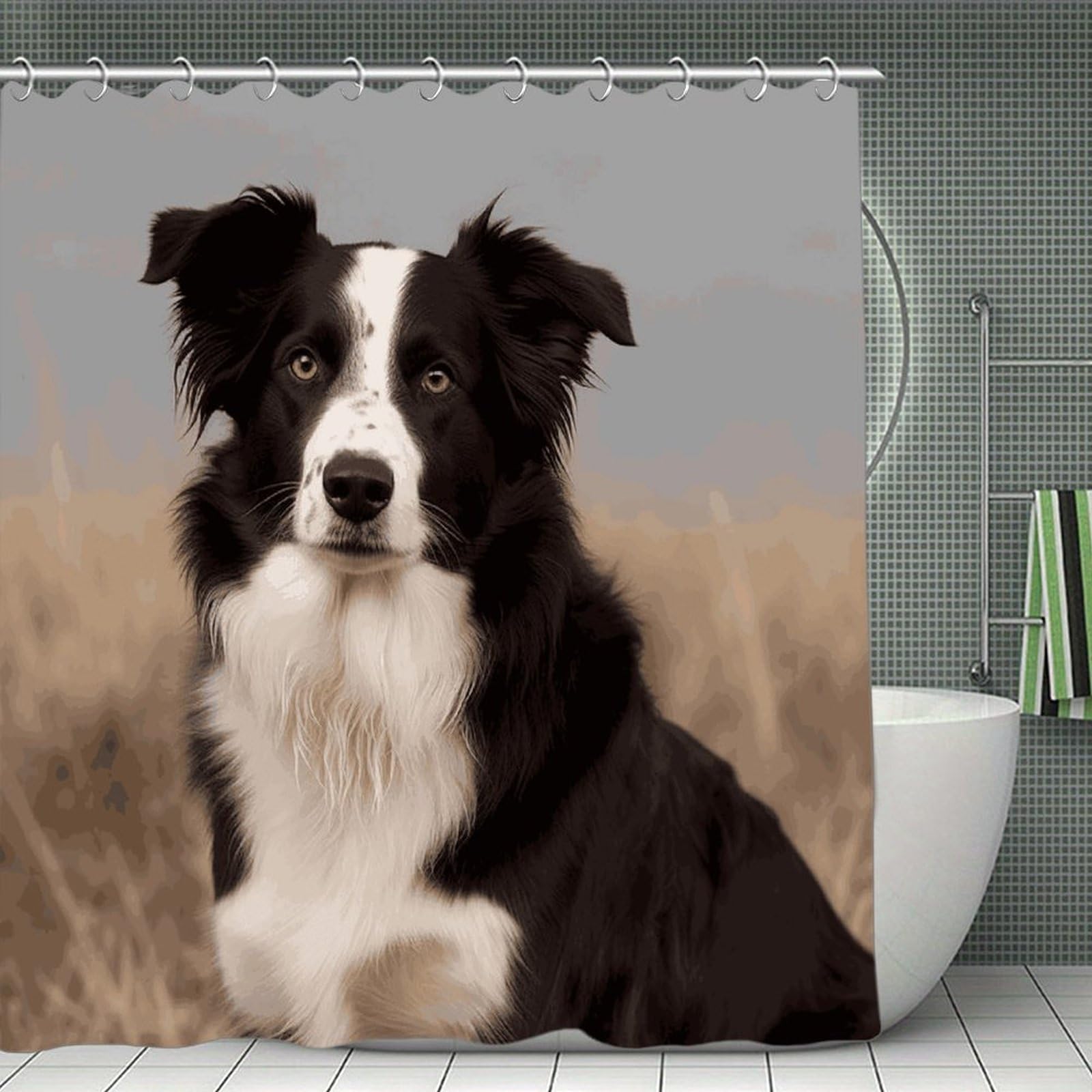 VstaDank Border Collie Bath Curtain Elegant Heavy Duty Shower Curtains 70x70 in Rustic Farmhouse Cloth Shower Curtains Neutral Modern Bath Curtain for Bathroom