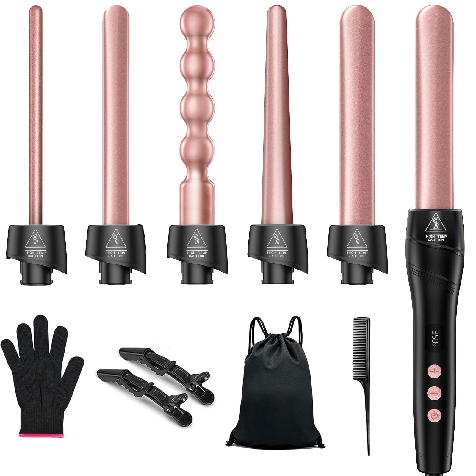 6 in 1 Lockenstab & Schnellaufheizendes Lockenstab-Set mit 6 austauschbaren Keramik-Barrels, schnelle Aufheizung, Dual Voltage Reise Haarwerkzeuge – Lockenstab-Set für Locken & Föhnlook