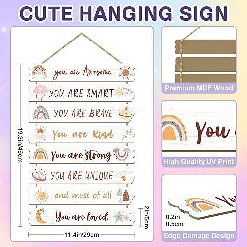 Miniatura 51 de Decoración de unicornio para dormitorio de niñas, arte de pared inspirador para niños, decoraciones de pared de arco iris, letrero de madera