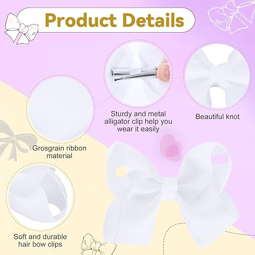 Miniatura 3 de 20 lazos para el cabello de 4 pulgadas, lazo de grogrén de color sólido con pinzas de cocodrilo, lazos blancos hechos a mano para niñas, niños y