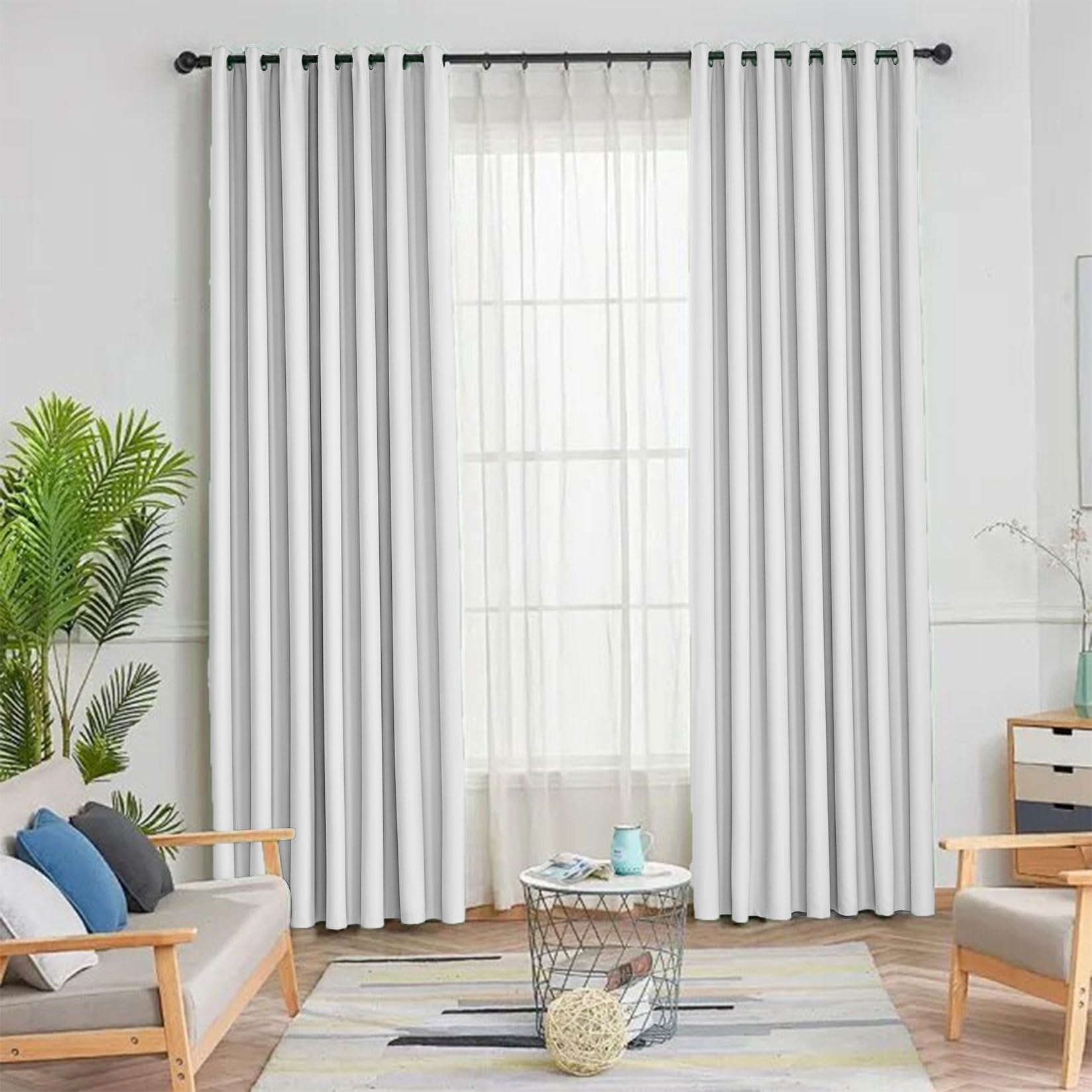 Liujyuan White Black Out Curtain 130 X 265 Cm Room Darkening, Privacy Protection Blackout Curtains For Living Room Thermal Insulated Energy For Balcony, Kithcen Window,