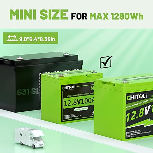 Miniatura 3 de Batería pequeña de 12 V 100 Ah más pequeña que BCI Group 24 LiFePO4, batería de litio de ciclo profundo máx. 15000, BMS integrado de 100 A para RV,
