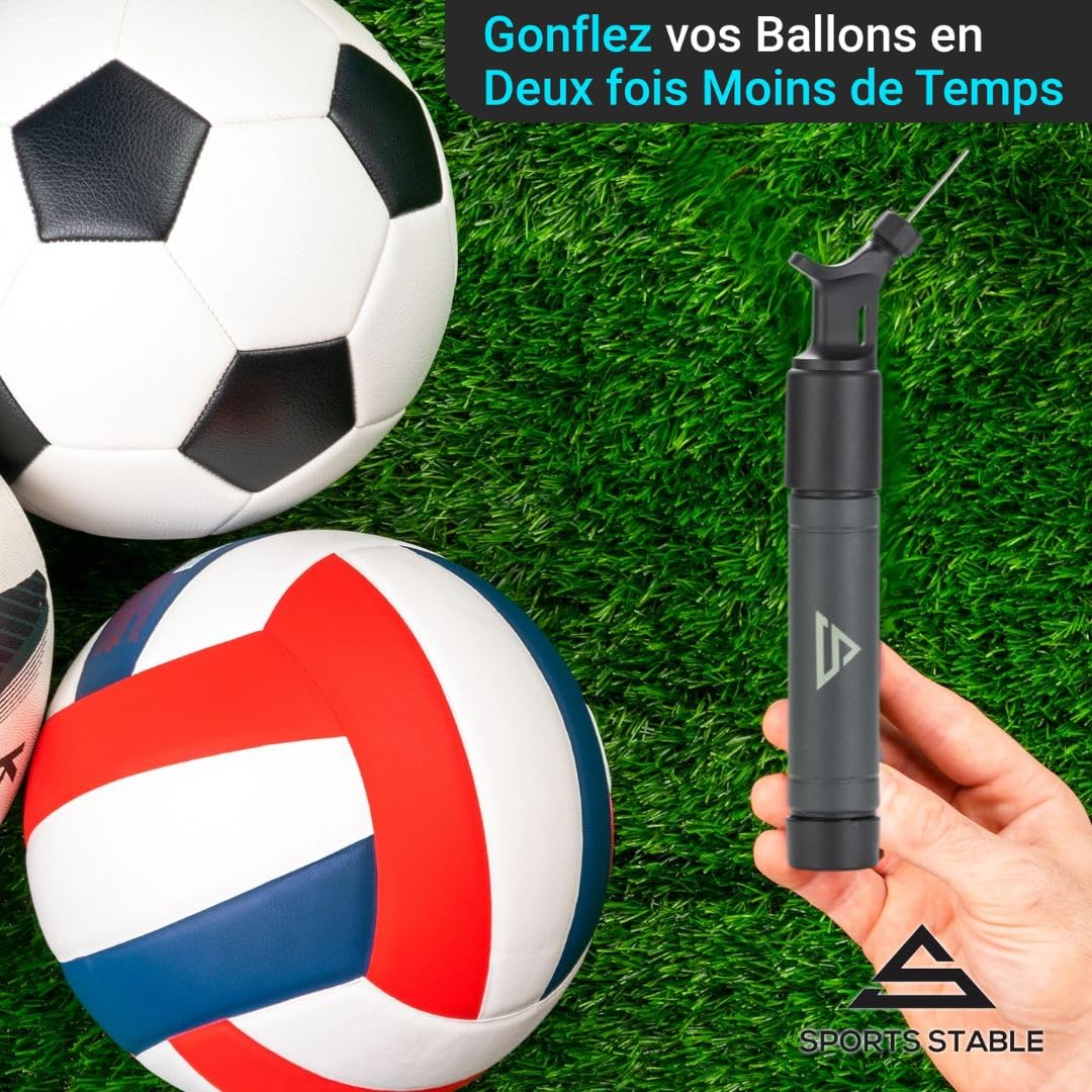 Pompe à Ballon Double Action avec 5 Aiguilles, Pompe à Air Manuelle pour Football, Basket, Volley, Rugby, Handball et Autres Ballons Gonflables