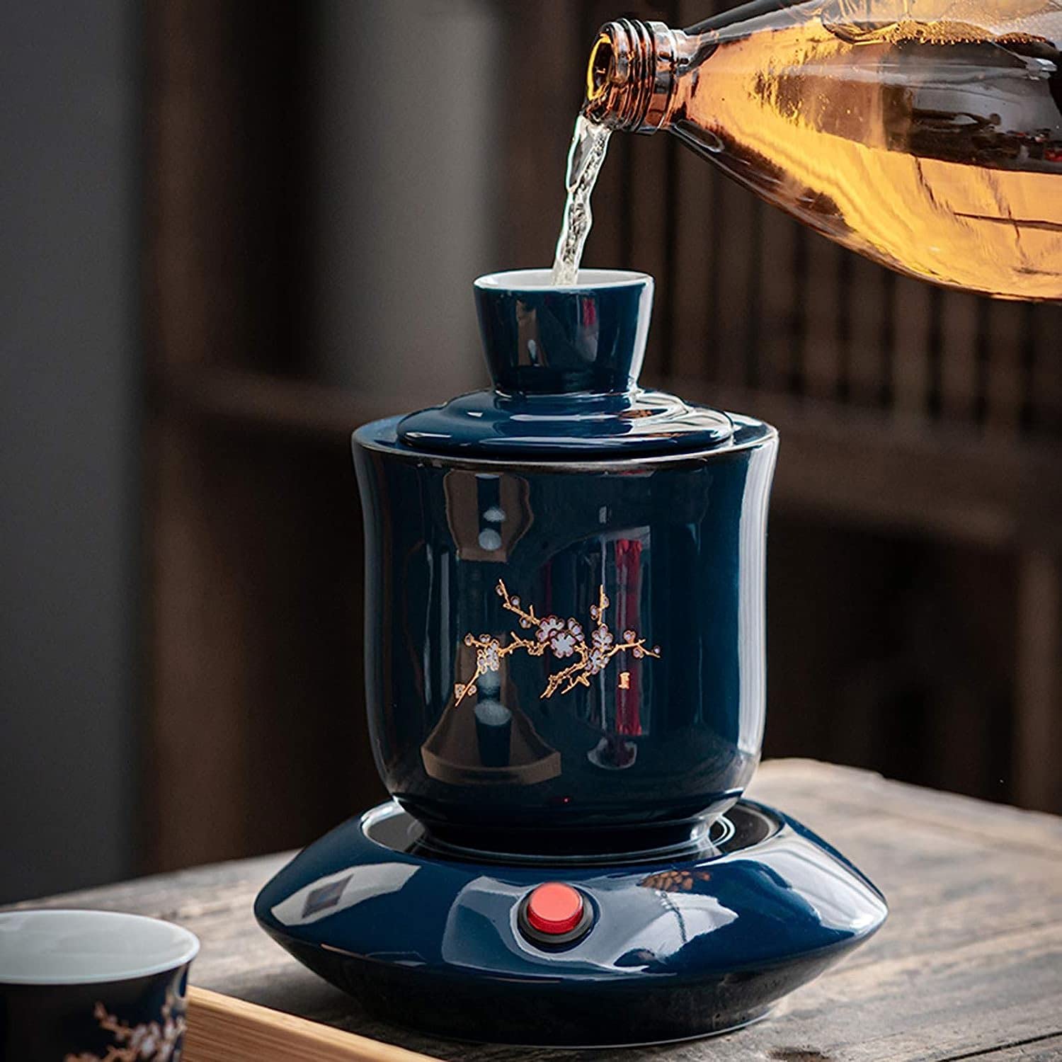 Juego de Sake con Calentador, Juego Tradicional de Saka Caliente de 7 Piezas (Orquídea 1 Olla 2 Tazas)