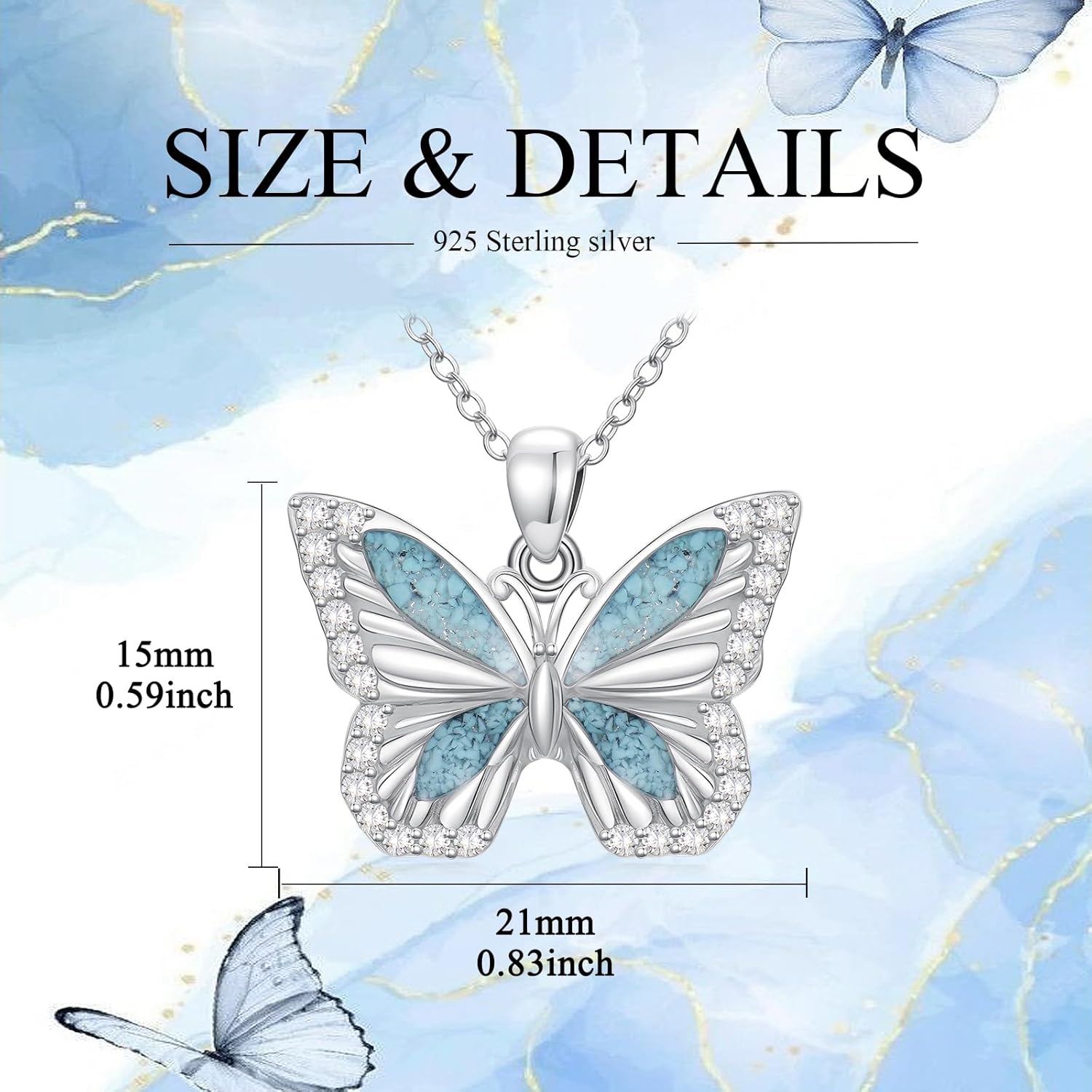 Turquoise/Opal Butterfly Necklace for Women 925 Sterling Silver Dainty Cute Butterfly Pendant Necklaces Jewelry Gifts - Image 5