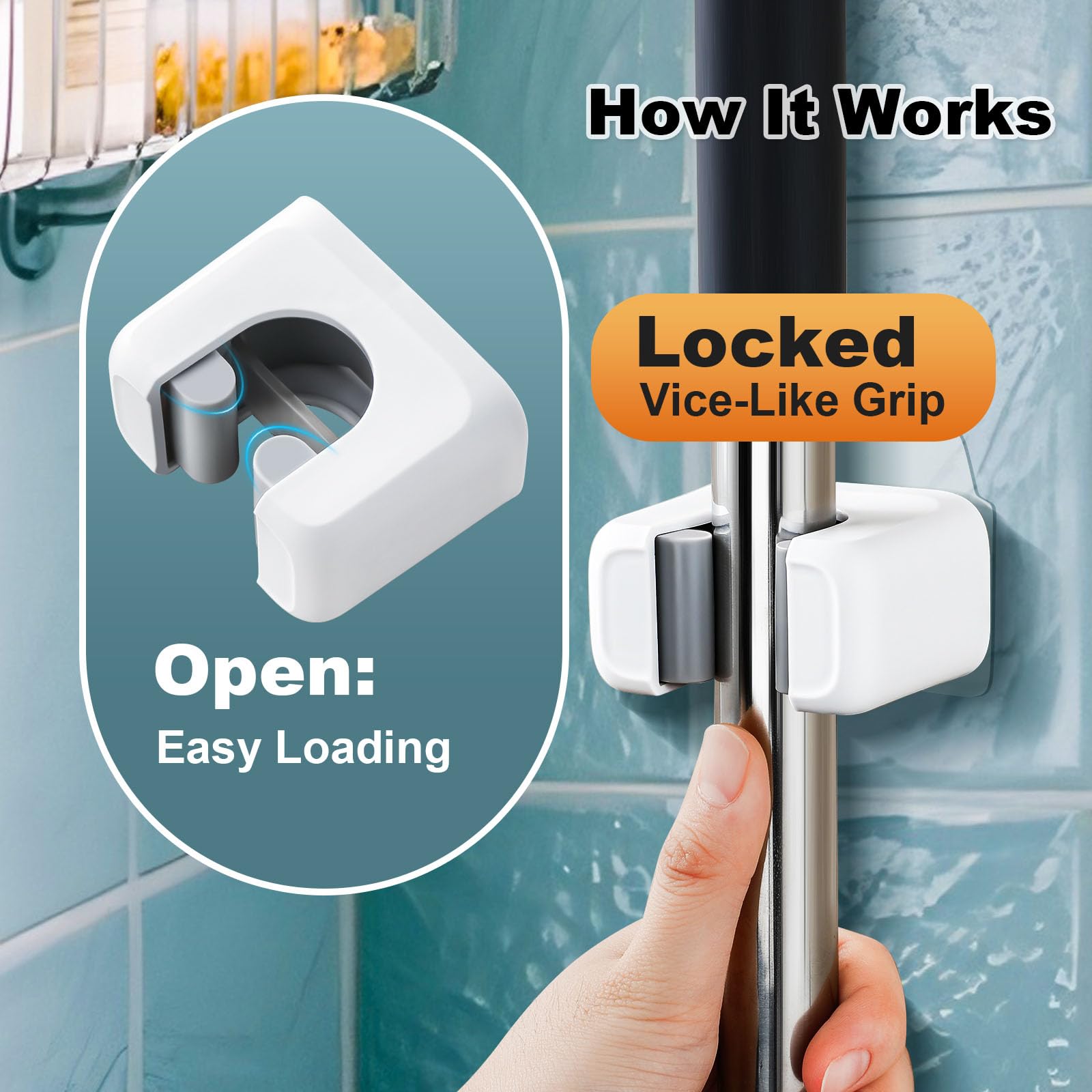 Mop & Broom Wall Mount - No Drill Storage -2