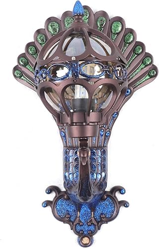 Miniatura 5 de SHIOUCY Aplique de pared LED, lámpara de pared metálica vintage de mediados de siglo, lámpara de esfera Art Deco con placa trasera de pavo real para