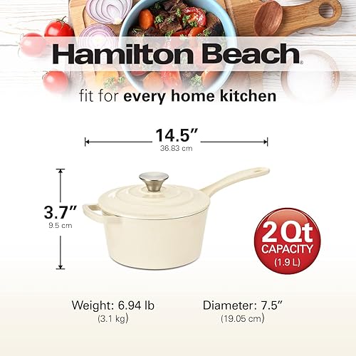 Miniatura 6 de Hamilton Beach Sartén de hierro fundido esmaltado de 2 cuartos de galón, color gris, revestimiento de esmalte crema, olla para cocina de estufa y