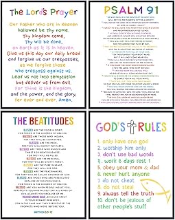 LARGE 11x14 - Ten Commandments Wall Decor - Psalm 91 - Lords Prayer Wall Art - Religious Decor - Christian Art - Beatitudes Print - Catholic Gifts - God Bible Verses - Scripture Artwork