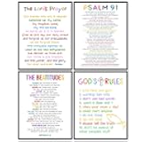 LARGE 11x14 - Ten Commandments Wall Decor - Psalm 91 - Lords Prayer Wall Art - Religious Decor - Christian Art - Beatitudes Print - Catholic Gifts - God Bible Verses - Scripture Artwork