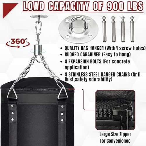 Miniatura 3 de 4FT Hanging Punching Bag for Adults, Unfilled Canvas Heavy Boxing Bag Set with 12oz Boxing Gloves Hand Wraps, Jump Rope, Reflex Ball for MMA