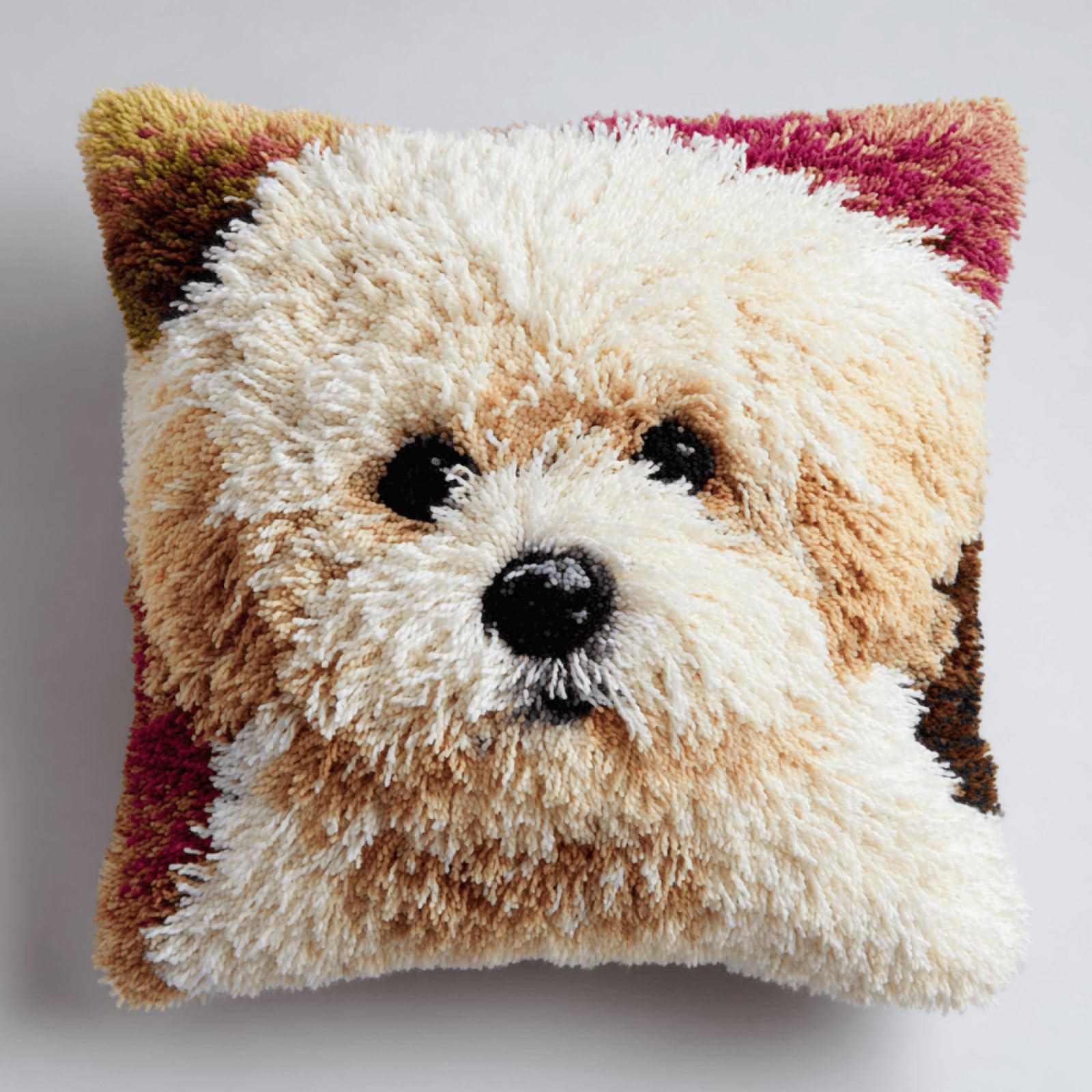 Xdeghuangss Multicolor Beginner Latch Hook Cushion Kit,Diy Pillow Cover Kit,43X43 Cm,Maltese Dog