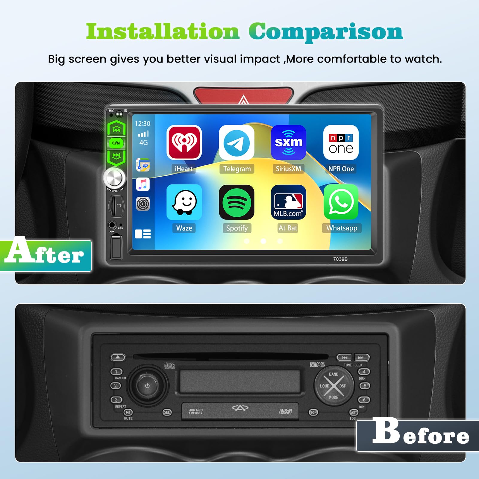 Hikity 1 Din Autoradio Wired Carplay Android Auto Bluetooth, Écran Tactile 7 Pouces Poste Radio Voiture Bluetooth Mains Libres Stéréo Lien Miroir FM EQ USB/AUX/TF SWC + Mic Externe + Caméra de Recul
