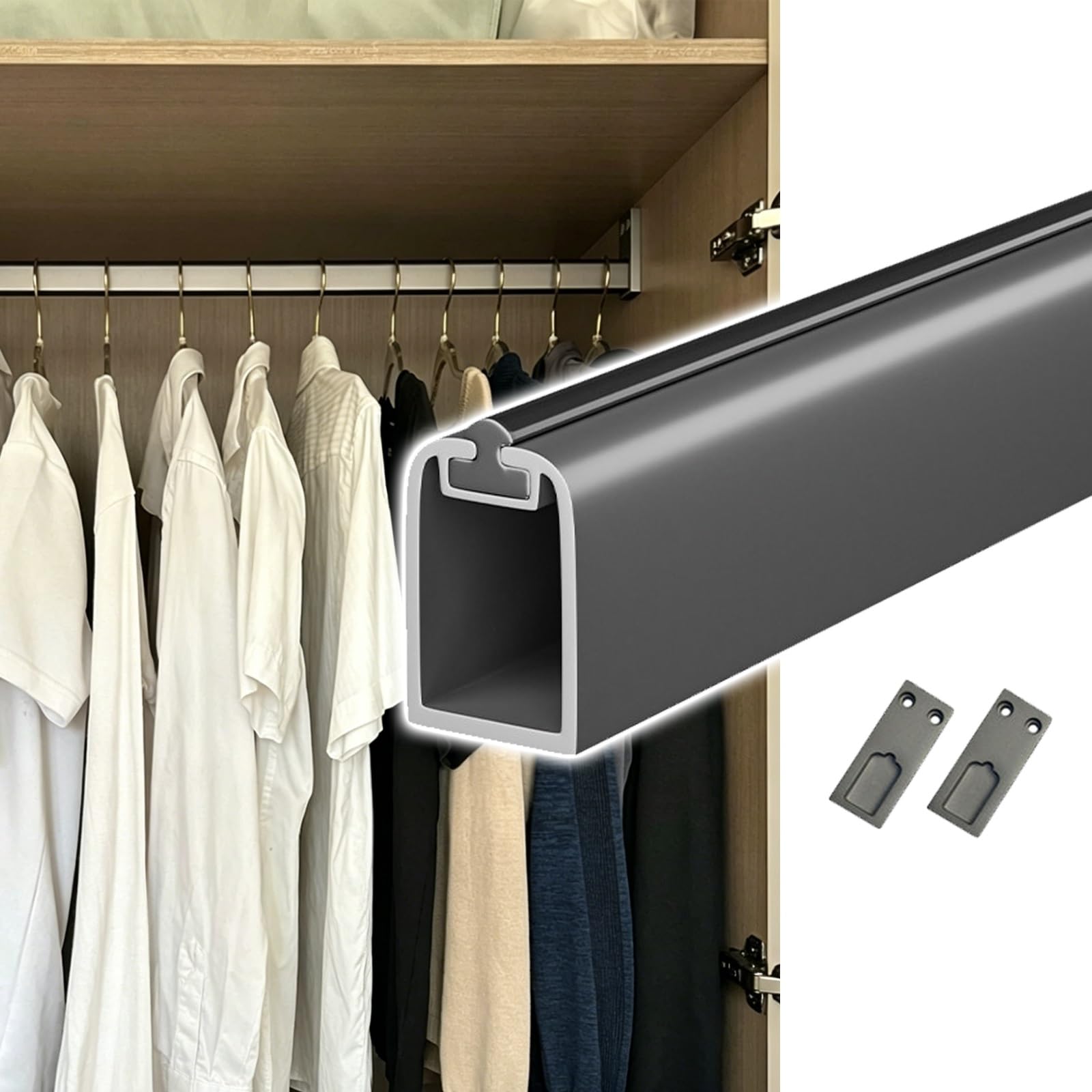 Customisable Long Clothing Poles for Hanging Clothes, 30-150 CM Closet Organizers Rod for Bathrooms/Cloakroom/Laundry, Clothes Hanging Bar Room Divider(Length 145cm/57.1in)
