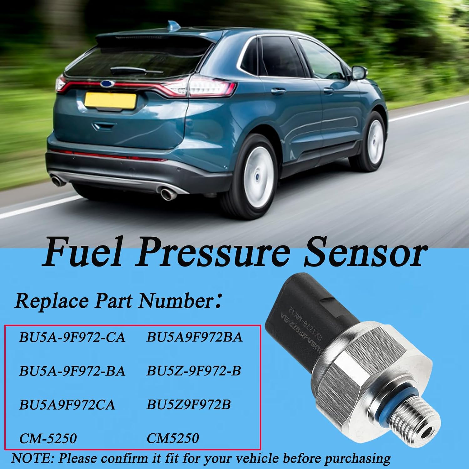 Fuel Pressure Sensor Compatible with Ford Escape 1.5L 2.0L Turbo 2013-2019 Replace# BU5Z-9F972-B BU5A-9F972-CA