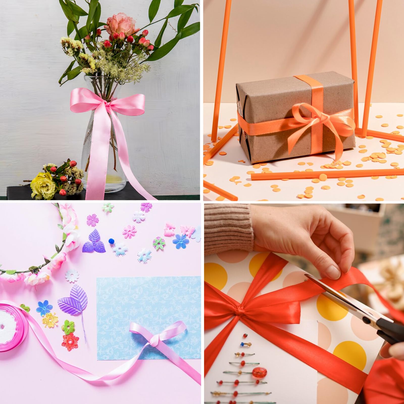 Nastri Regalo in Tessuto 25mm x 22m di Stoffa Colorati, 6 Colori Nastro Satinato in Poliestere, Larghezza Nastri Colorati Stoffa, Nastro Satinato per Matrimoni, Feste, Pacchi Regalo, Artigianato