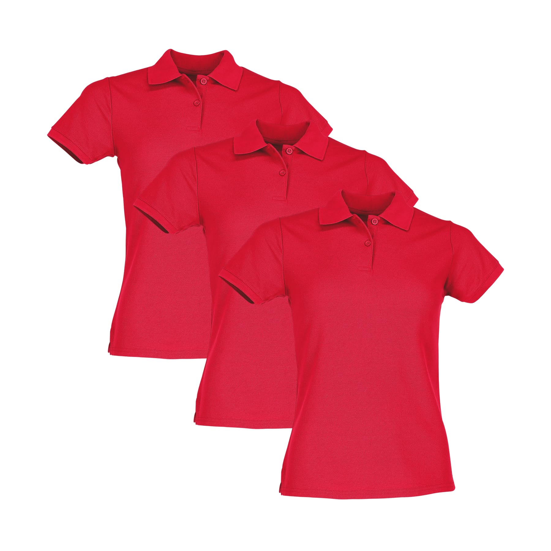 Fruit of the Loom 3er Pack Ladies´ 65/35 Polo Shirt Damen Polohemd + Web-Textilien24 Stoffbeutel - XS S M L XL XXL - Diverse Farbsets