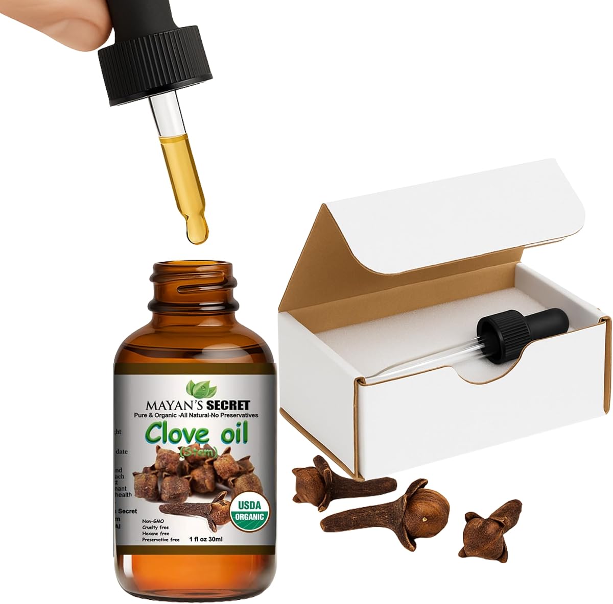 USDA Certified Organic Pure Clove Stem Essential Oil - Pure and Natural, 1oz Bottle