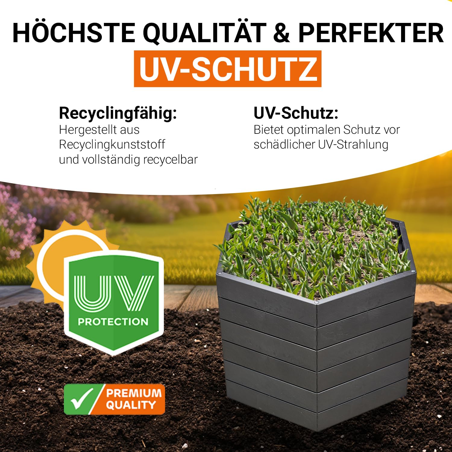 Garantia Ergo Hochbeet Stony L 75 ergonomisches Hochbeet Kunststoff | sechseckig anthrazit für Garten Gemüsebeet Kräuterbeet Pflanzenbeet dekorative Steinoptik wetterfest modular steckbar