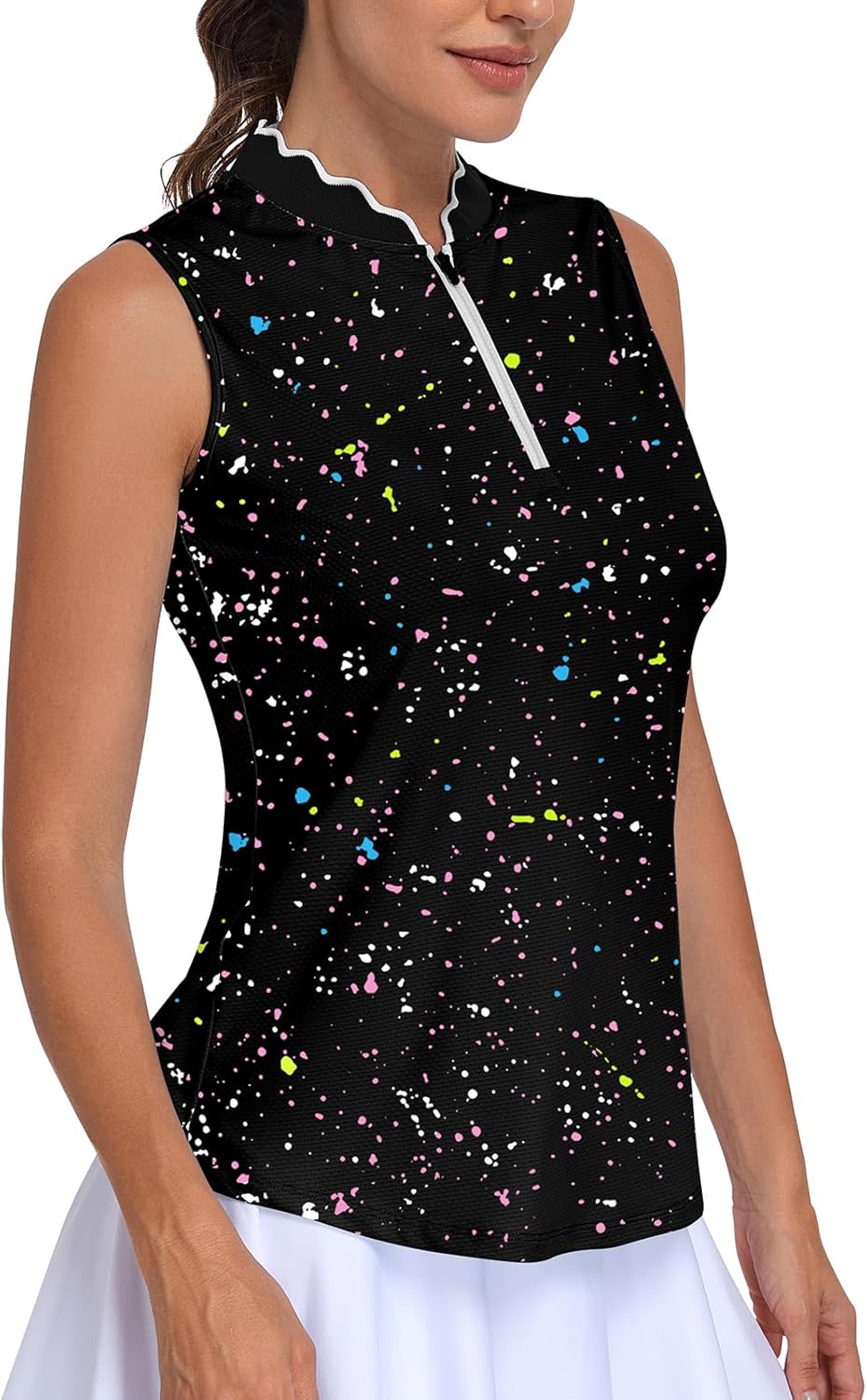 Soneven Women's Sleeveless Golf Polo Shirts Zip Up UPF 50+ Quick Dry Athletic Tank Tops Moisture Wicking Workout Tops
