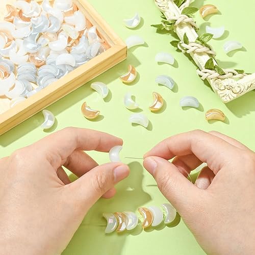 Miniatura 5 de LiQunSweet 100 cuentas de vidrio de lámpara de colores mixtos hechas a mano con luna creciente celestial, cuentas espaciadoras sueltas para hacer
