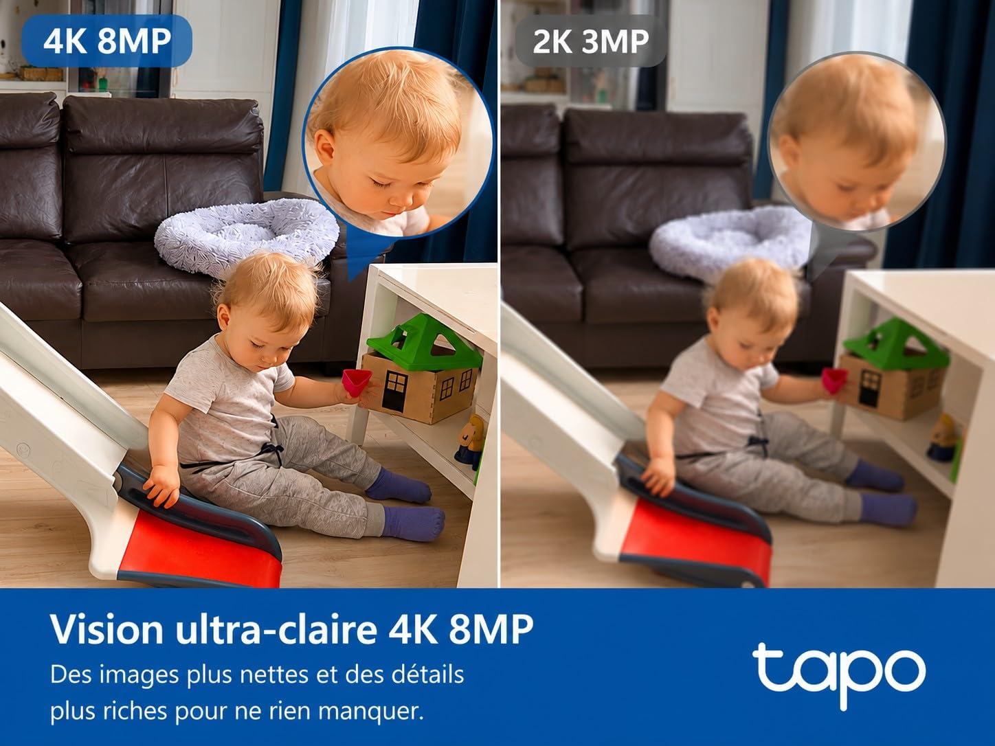 Tapo C250 Caméra de Surveillance Intérieure 4K 8MP, 360° Pan/Tilt, Détection IA Gratuite, Suivi Auto Zoom, Vision Nocturne 12m, Audio Bidirectionnel, Stockage Local