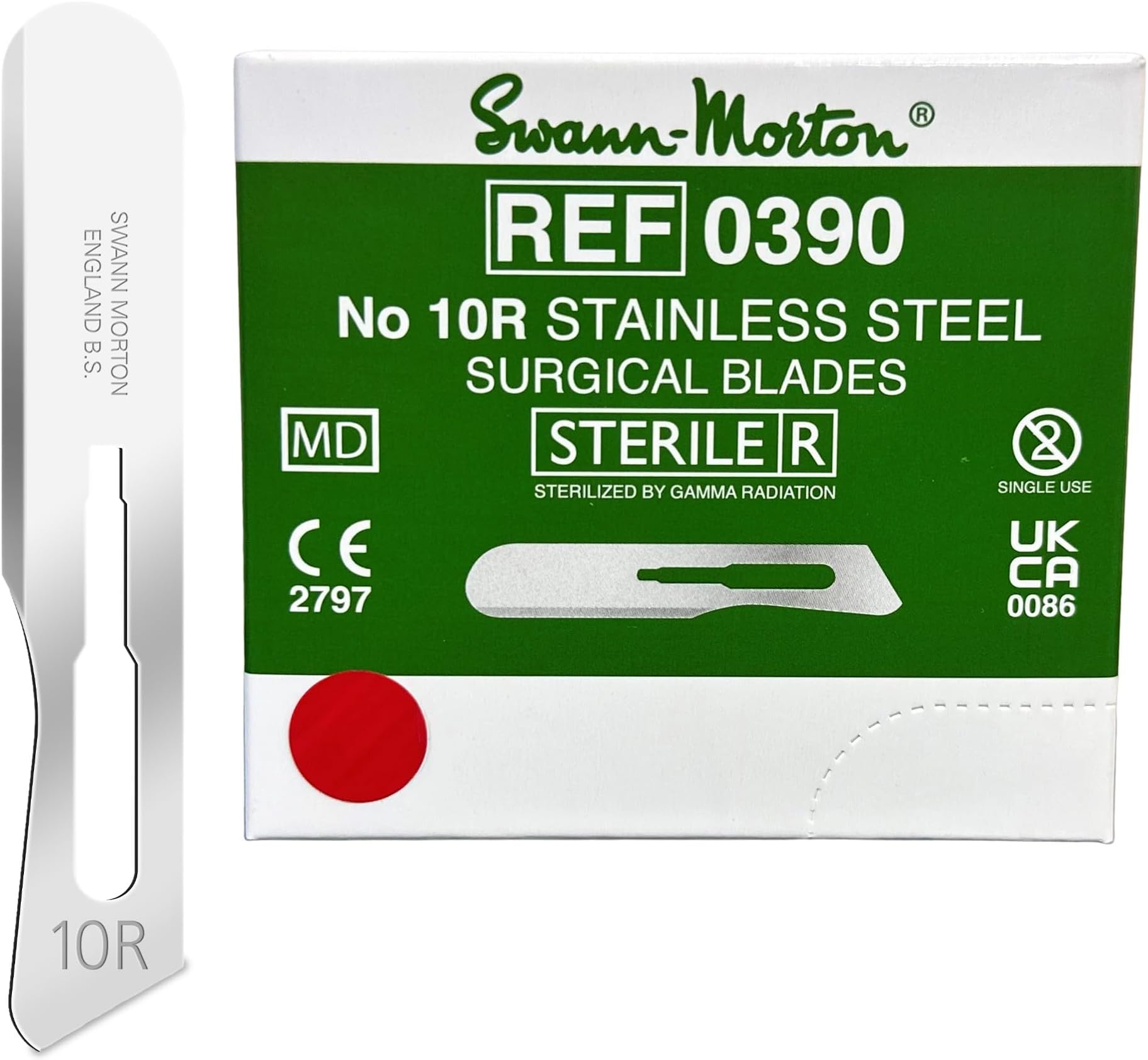 Swann Morton Scalpel Blade #10R - Sterile Dermaplane Blade for Face, Dermaplaning for Women & Men, Stainless Steel, Beauty Tools for Estheticians - Individually Wrapped, Box of 100
