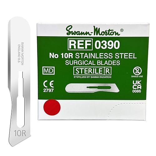Swann Morton Scalpel Blade #10R - Hoja de dermaplano estéril para cara, dermaplaning para mujeres y hombres, acero inoxidable, herramientas de