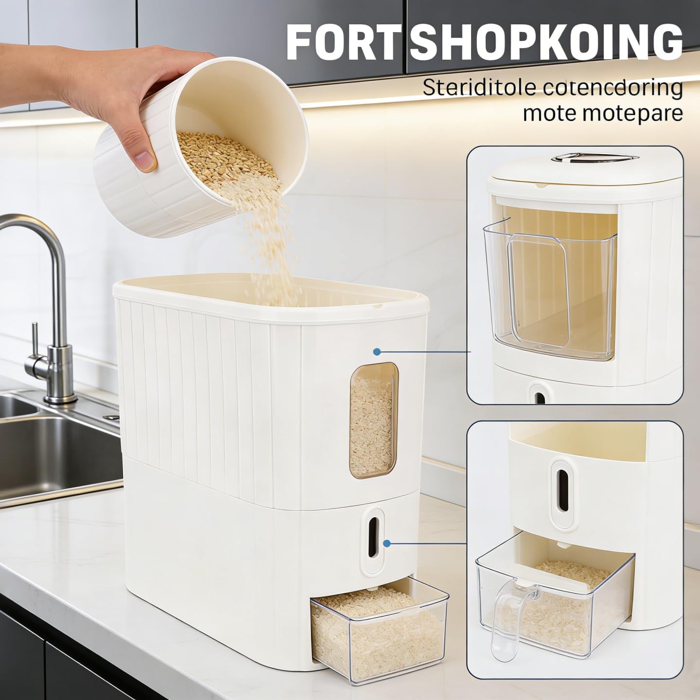 ZJchao 13.2 Lb Rice Dispenser, Cereal Dispenser Bucket Grain Storage Container with Transparent Window One Click for Kitchen Food Storage