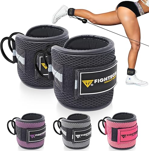 Miniatura 9 de FIGHTECH Correas de tobillo para máquina de cable para gimnasio  Correas de tobillo con respaldo de cable  Puños acolchados para golpes de glúteos y