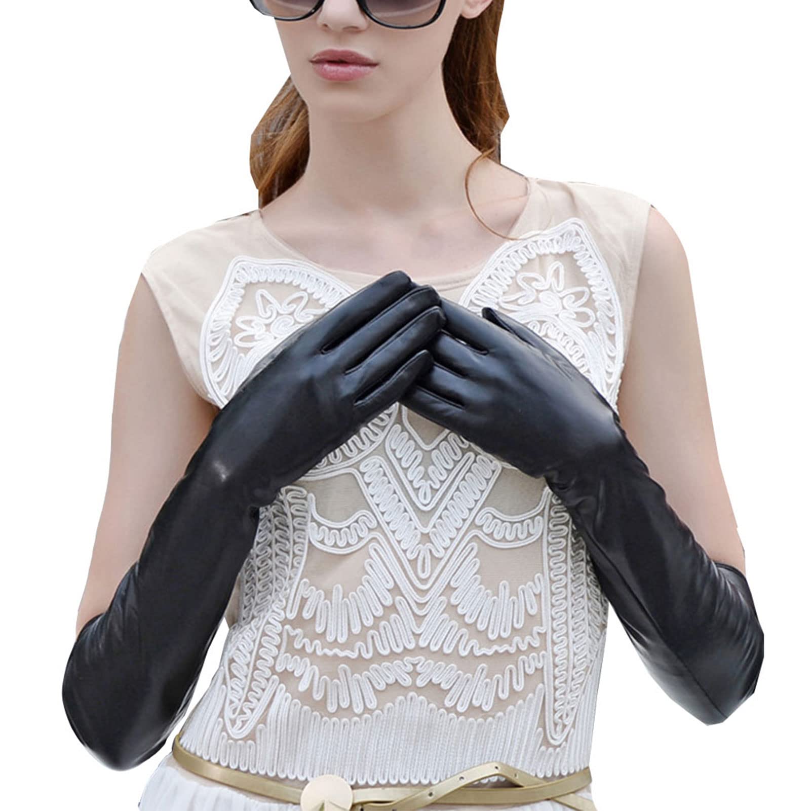 Dames Winter Leren Handschoenen Lange Warmer Handschoenen Avondjurk Rijden Opera Mode Wanten Dames Koud Weer Handschoenen