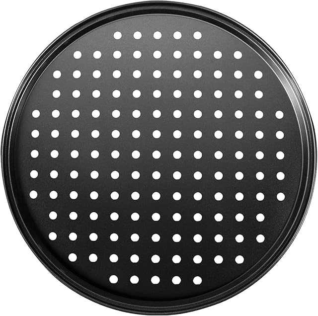 Kovake Round Pizza Tray for Oven, Non-Stick Coating Carbon Steel Pizza Pan Baking Tray with Holes, Dishwasher Safe (Diameter: 28.0 cm)