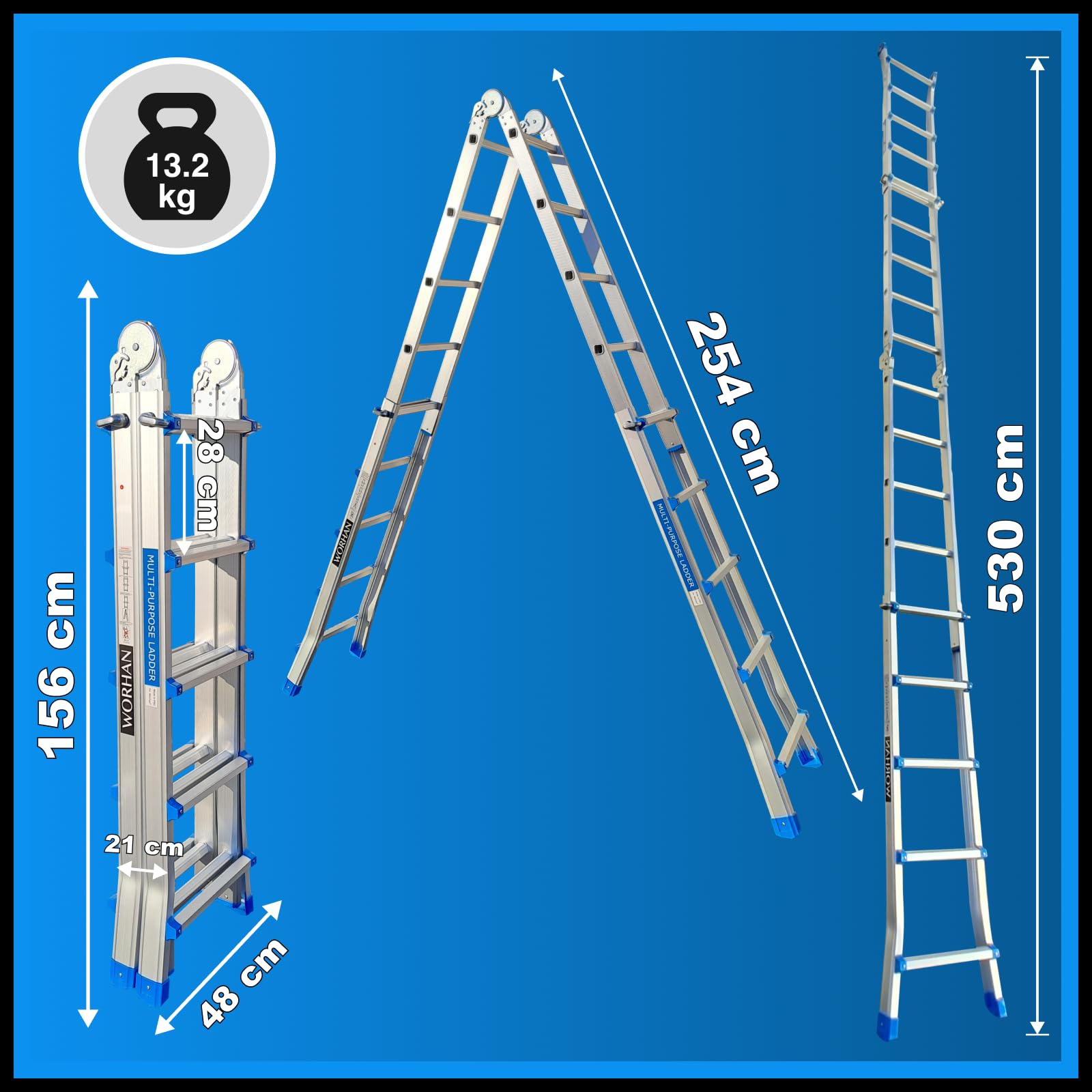 Escalera 530cm Aluminio Telescopica 5.3m Multifuncion Multiuso Aluminio Plegable Tijera L5