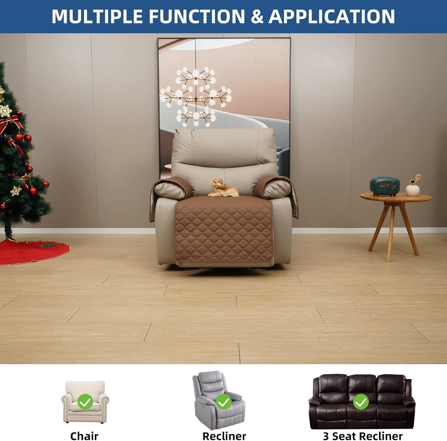 Eismodra Waterproof Recliner Chair Covers for Reclining Couch Slipcovers Seat Cushion,Anti-Slip Sofa Cover for Dogs Pets Furniture Protector Washable,Brown Set (3 Pieces)