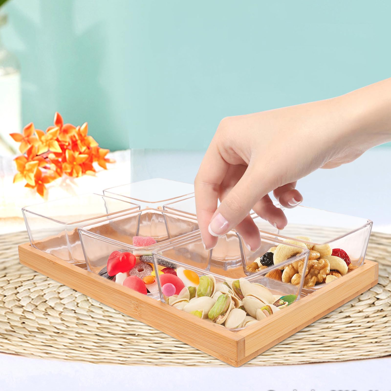 SOLUSTRE Plateau à Collation Compartimenté 6 Pièces et Verre