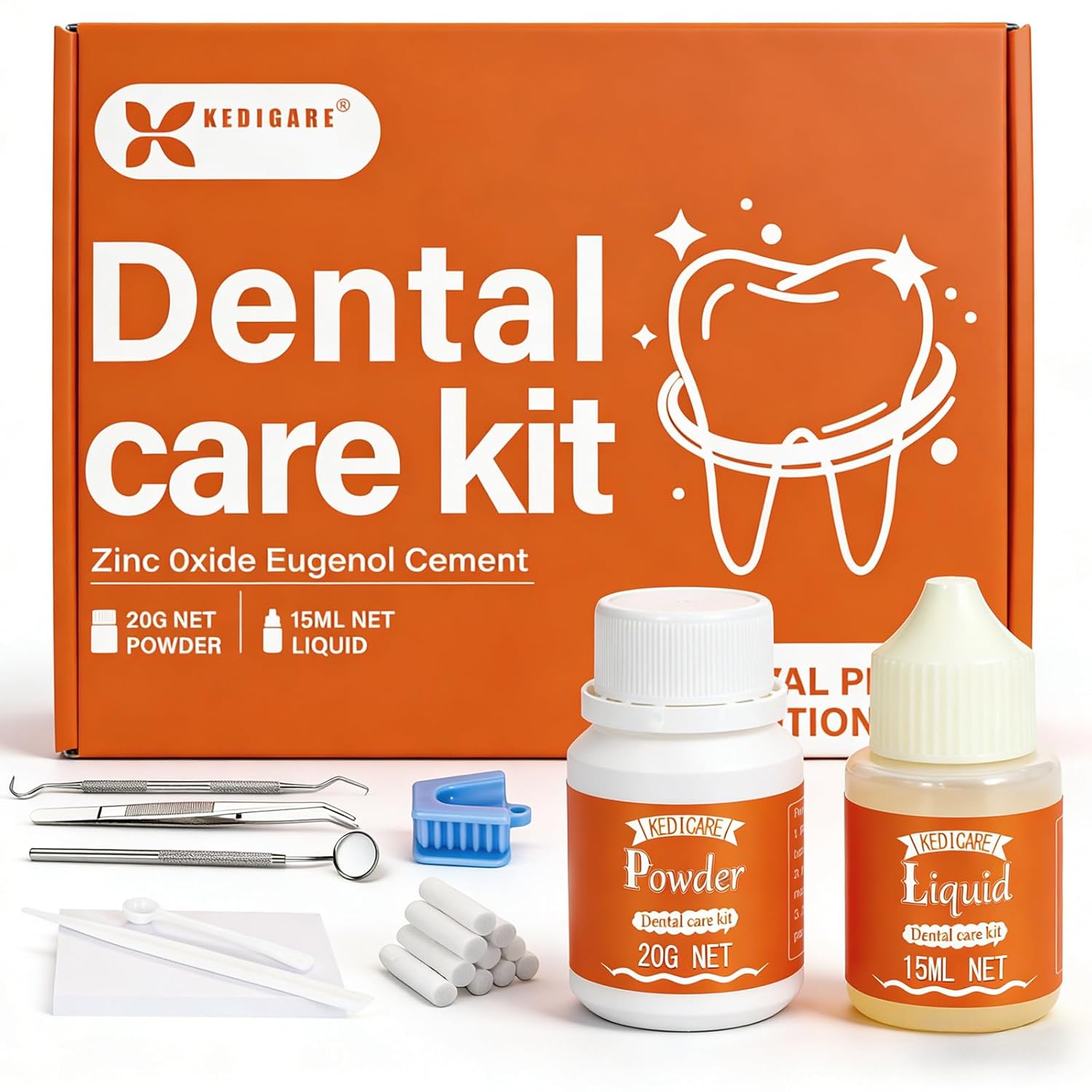 Zinc Oxide Eugenol Cement Dental Care Kit, Instant Tooth Repair Kit, Home Oral Temporary Dental Tooth Fillings,，Self-Curing, Strong Bond Dental Cement Kit