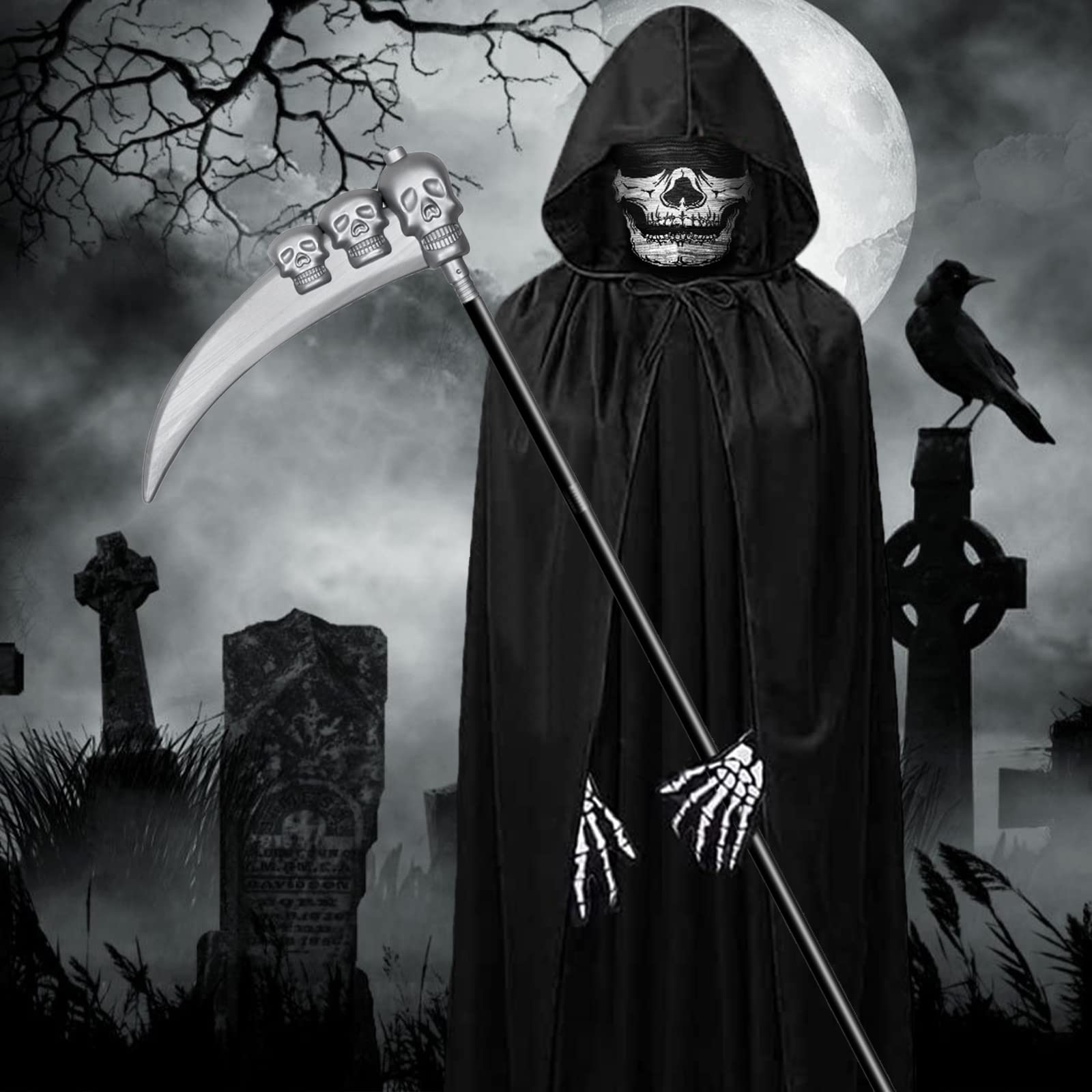 FYZSJWL Sensenmann Kostüm 4-teilig – Grusel-Outfit Für Halloween & Cosplay