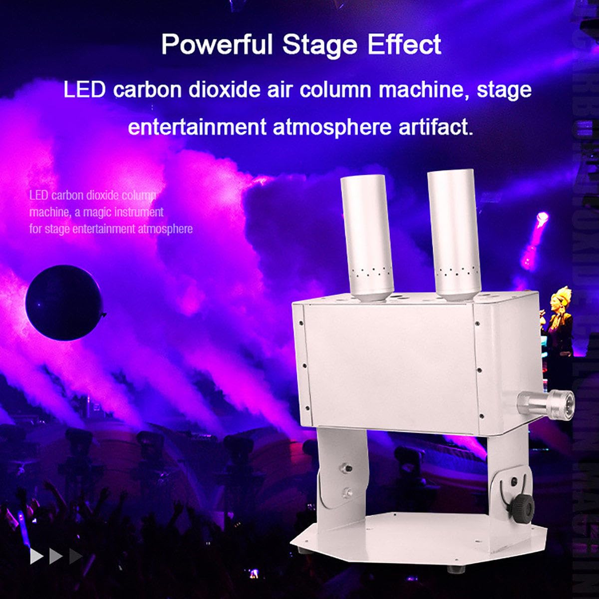 Machine à Jet CO2, Machine à Fumée Colonne d'air LED 18 x 3W, Canon CO2 Double Tuyau, Hauteur Jet 8-10 M, Équipement Scène DMX512 DJ Club Mariage Fête Black