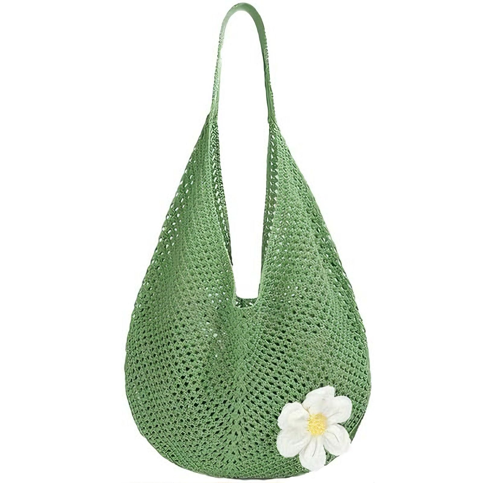 Beach Bag, Stylish Crochet Bags for Women, Boho Bags for Womens, Large Tote Bags for Womens, Foldable Travel Bag, Jute Bags for Women, Green-image-8
