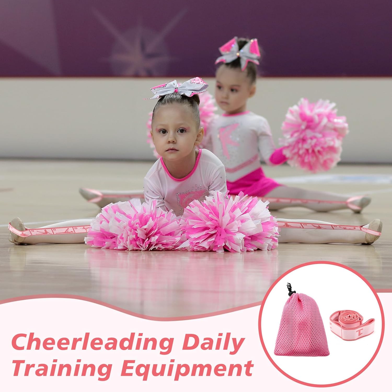 Soulchen 12 Sets Stretching Strap with 8 Loops for Kids Include 12 Storage Bags 12 Children Gymnastics Stretching Strap for Cheer Dance Training Elastic Band Cheerleading Training Ballet Yoga (Pink)