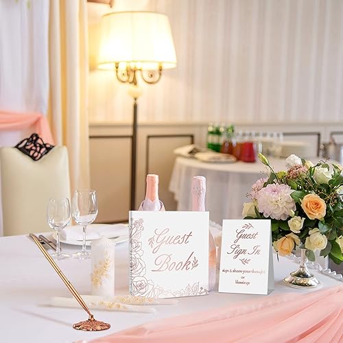 Miniatura 5 de Libro de invitados de boda con bolígrafo y tarjetas de mesa, libro de invitados de 9 x 9 pulgadas, recepción de boda, 50 hojas, libro de recuerdos