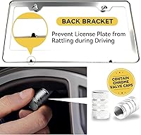 Vista 3 de Marco de matrícula de acero inoxidable pulido con tapas de rosca cromadas, 2 agujeros inoxidables, acabado cromado a prueba de óxido, 2